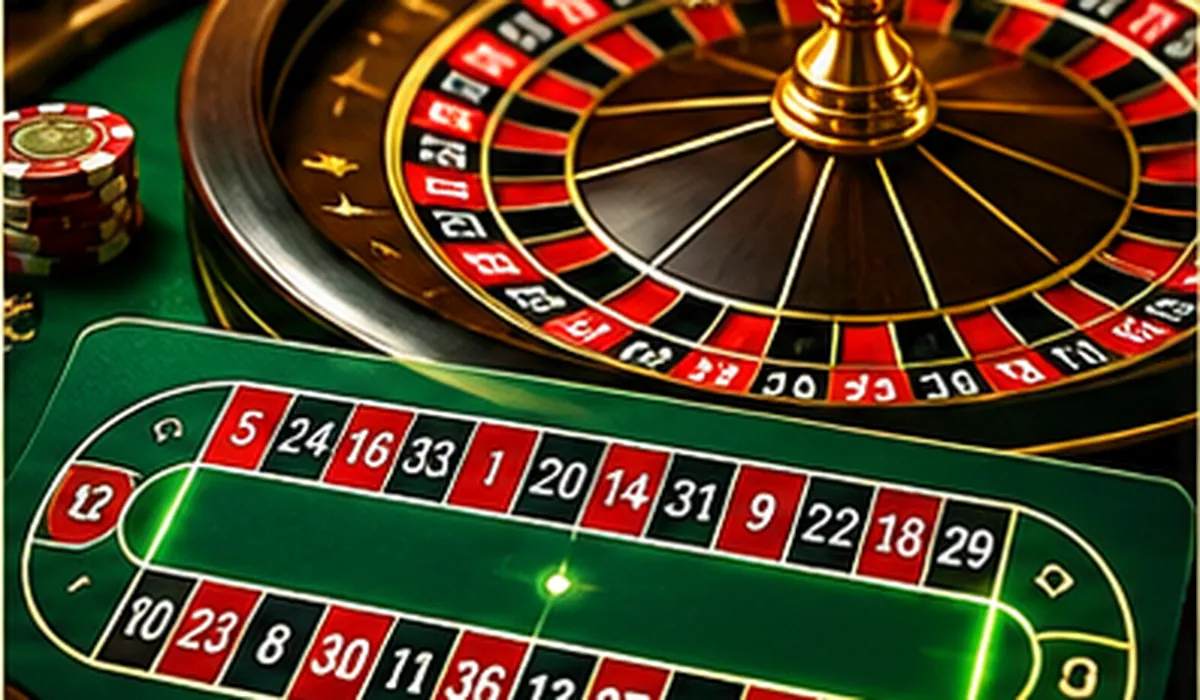 European roulette wheel beside a racetrack-style number layout on green felt