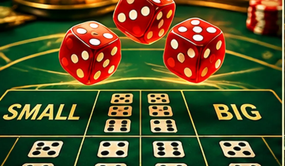 Three red dice over a green Sic Bo betting layout with Big and Small areas